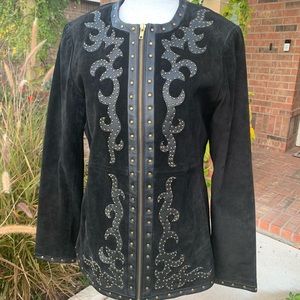 Suede jacket with leather trim